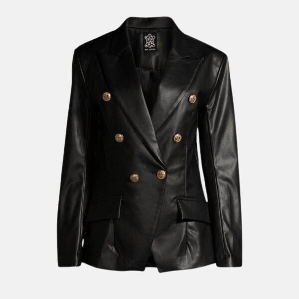 Double Breasted Black Leather Blazer Womens Kim