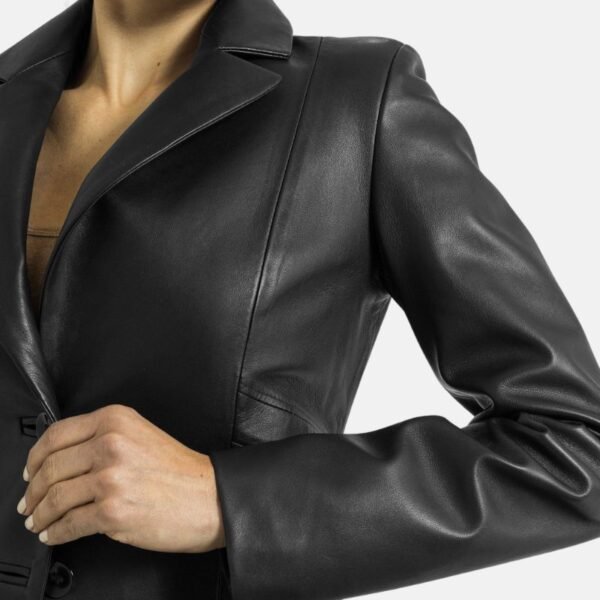 Classic Premium Womens Black Leather Blazer - Image 2