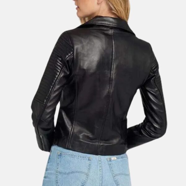 Black Quilted Leather Women Biker Jacket - Image 5