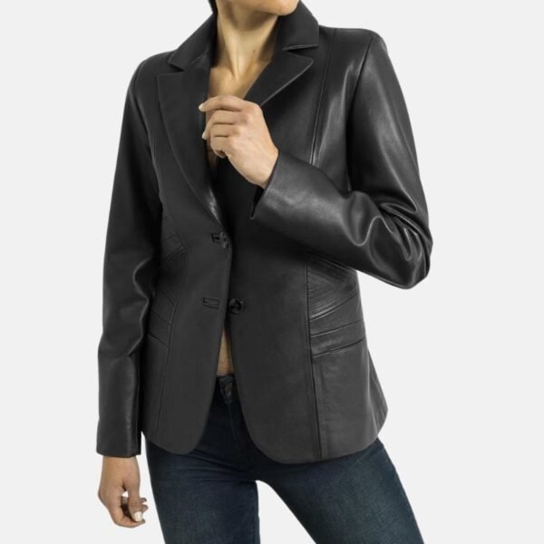 Classic Premium Womens Black Leather Blazer - Image 3