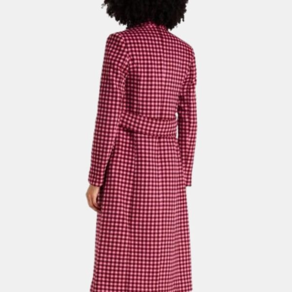 Pink Plaid Wool Womens Long Coat - Image 3
