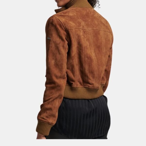Brown Suede Classic Womens Bomber Jacket - Image 5