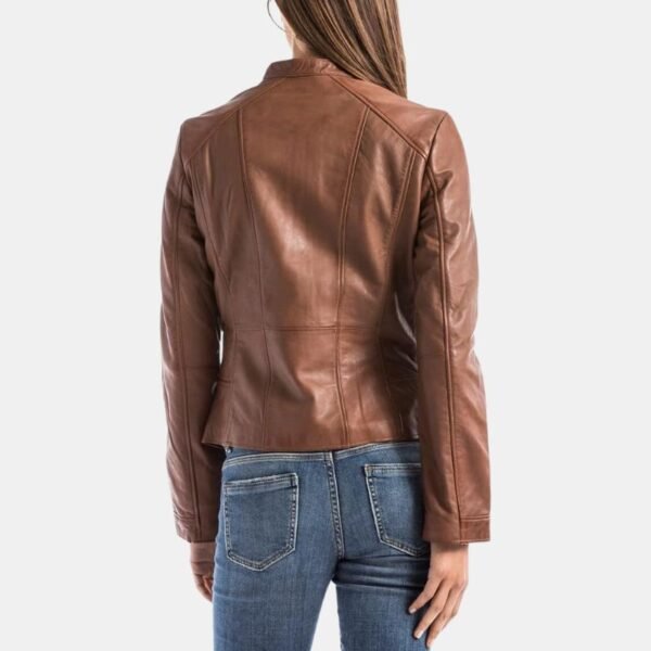 Casual Brown Slim Fit Women Leather Jacket - Image 4