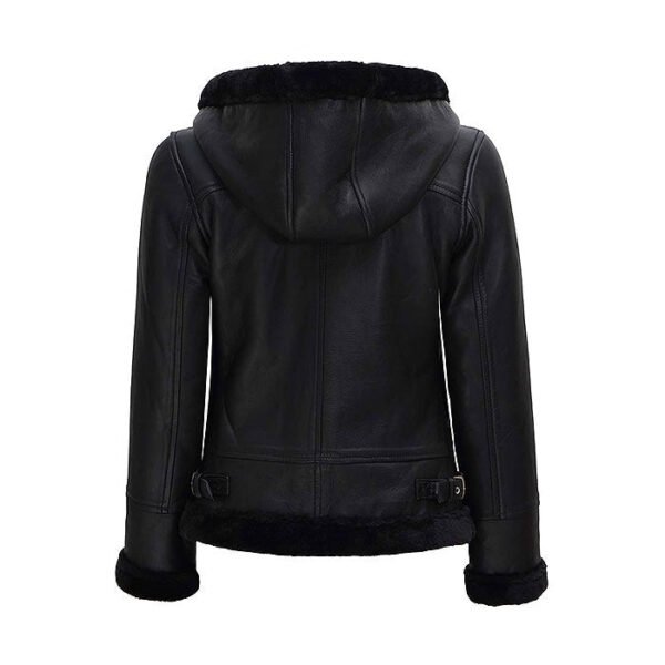 Black Bomber Women’s Jacket With Fur Hood - Image 2