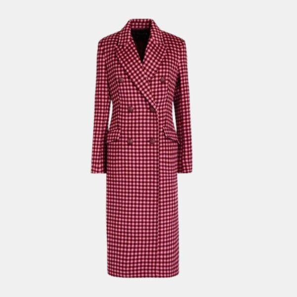 Pink Plaid Wool Womens Long Coat